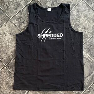 ⭐️NWOT SHREDDED Black Men's Sleeveless Tank Top Streetwear Workout Gym Sporty
